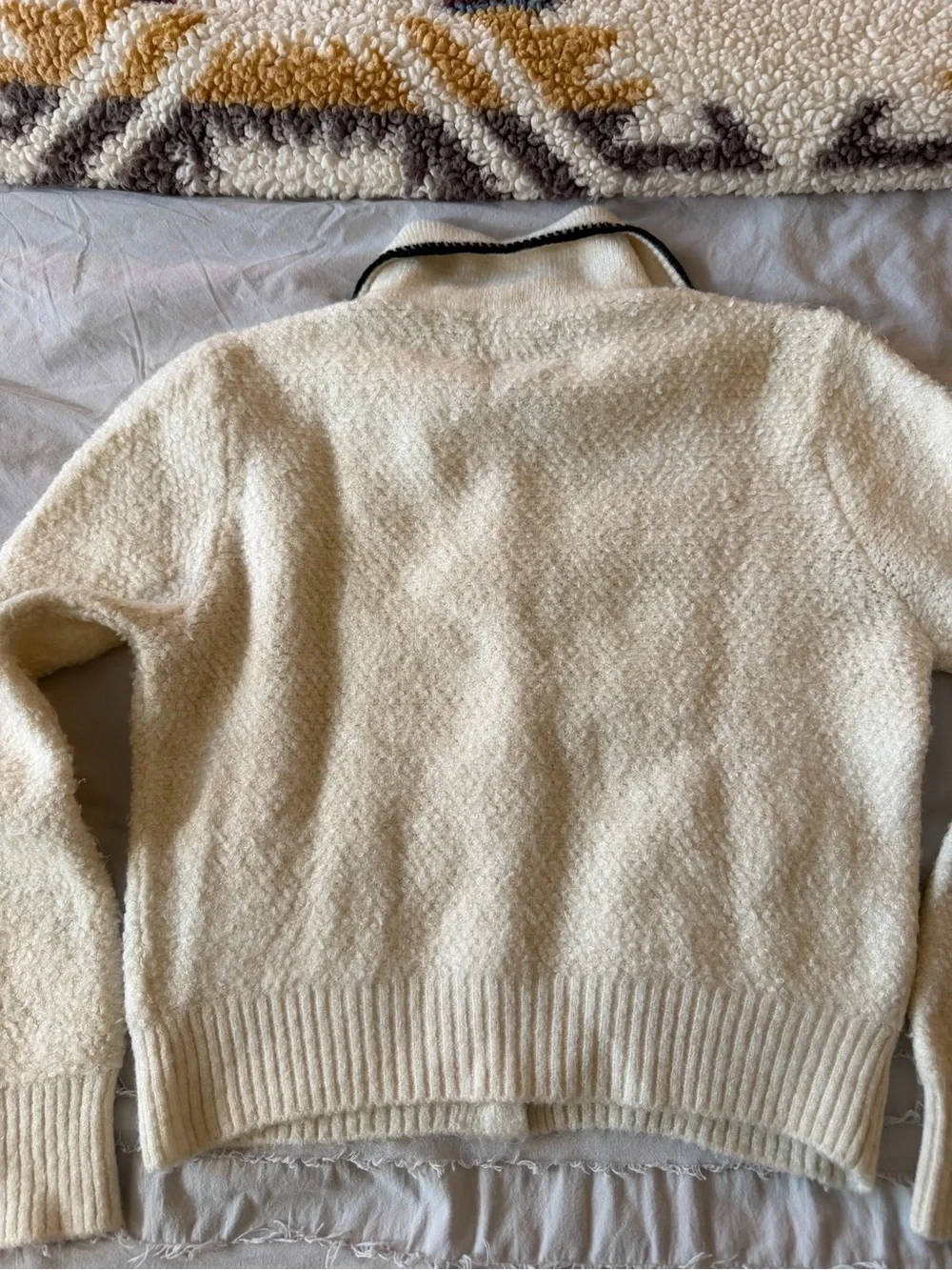 Mango Cream Knit Cardigan with Black Trim
